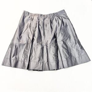 Moschino Metallic Gray Satin Silk Pleat Stitch Detail Pocket Skirt Size 10